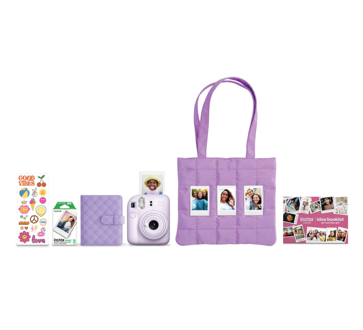 FUJIFILM Instax Mini 12 Edición Premium 💜 | Cámara Instantánea + Bolsa + Álbum + Película + Stickers