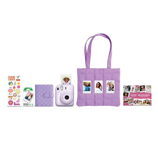FUJIFILM Instax Mini 12 Edición Premium 💜 | Cámara Instantánea + Bolsa + Álbum + Película + Stickers